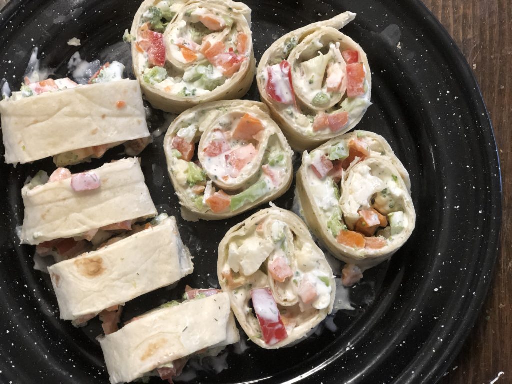 Dill Dip Veggie Wrap from Farmwife Feeds, an easy vegetable tortilla roll up, great for snacks or appetizers. #recipe #vegetables #snacks