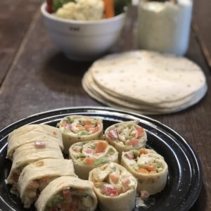 Dill Dip Veggie Wrap from Farmwife Feeds, an easy vegetable tortilla roll up, great for snacks or appetizers. #recipe #vegetables #snacks