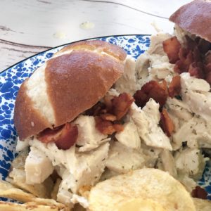 Crock Pot Dill Shredded Chicken Sandwiches from Farmwife Feeds is a simple dinner ready when you get home! #dill #sandwich #chicken #easyrecipe #crockpot