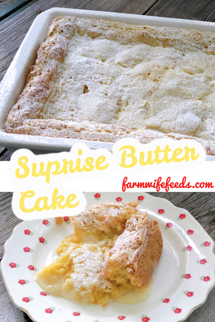 SurpriseButter Cake from Farmwife Feeds is an ooey-gooey cake mix crust with a melt in your mouth cream cheese layer will become a favorite! #creamcheese #dessert #butter