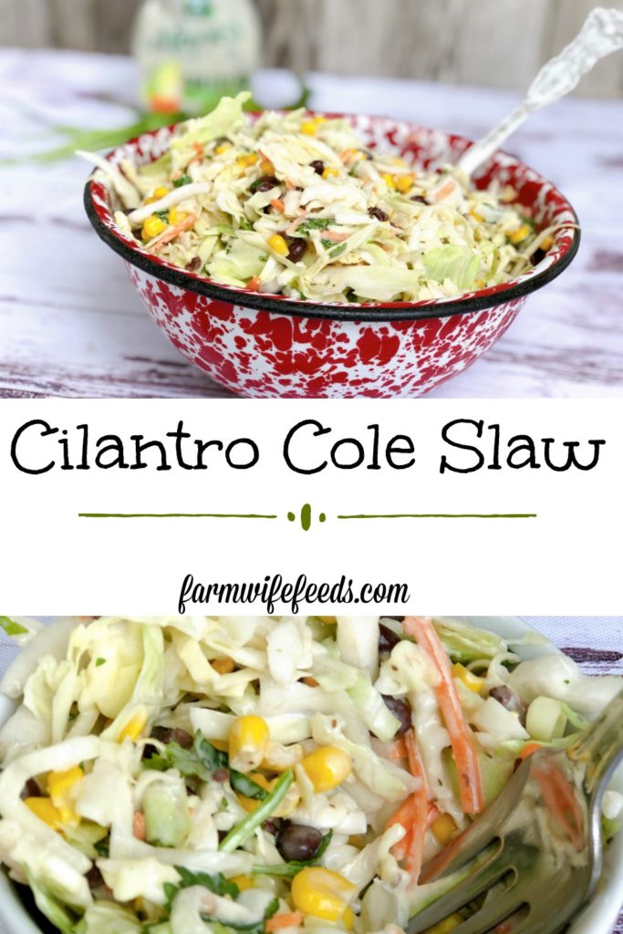 Cilantro Cole Slaw from Farmwife Feeds, a fresh easy twist on traditional slaw that's easy to throw together. #recipe #slaw #cilantro