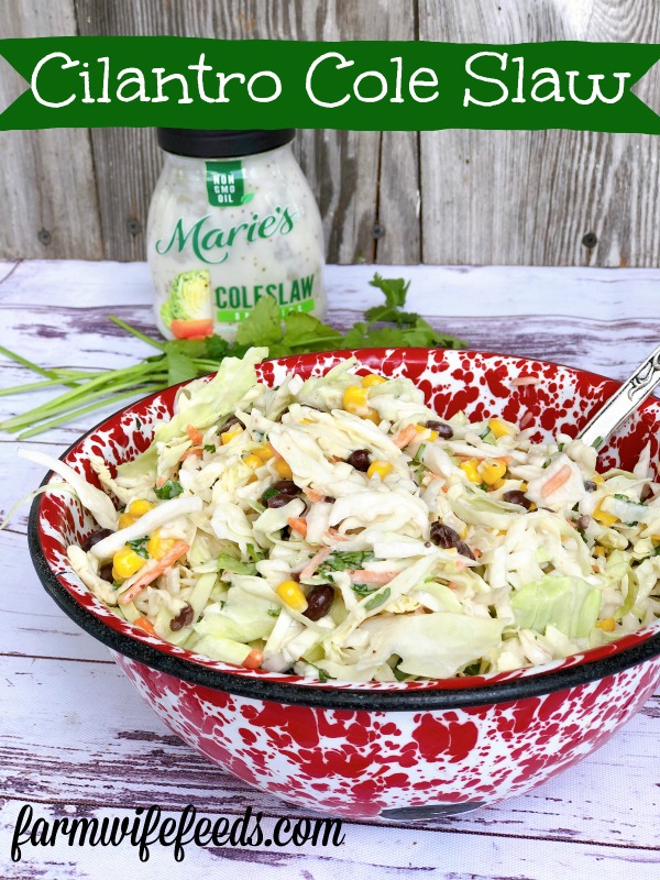 Cilantro Cole Slaw from Farmwife Feeds, a fresh easy twist on traditional slaw that's easy to throw together. #recipe #slaw #cilantro