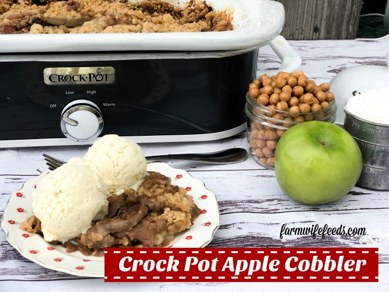 Crock Pot Apple Cobble from Farmwife Feeds is an easy dessert with fresh apple that's easy to toss in the slow cooker for a great dessert. #apples #recipe #dessert #cobbler