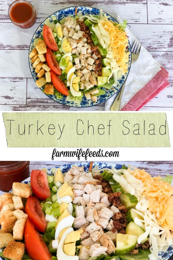 Turkey Chef Salad from Farmwife Feeds is a great use of leftover turkey for an easy healthy meal. #turkey #recipe #salad