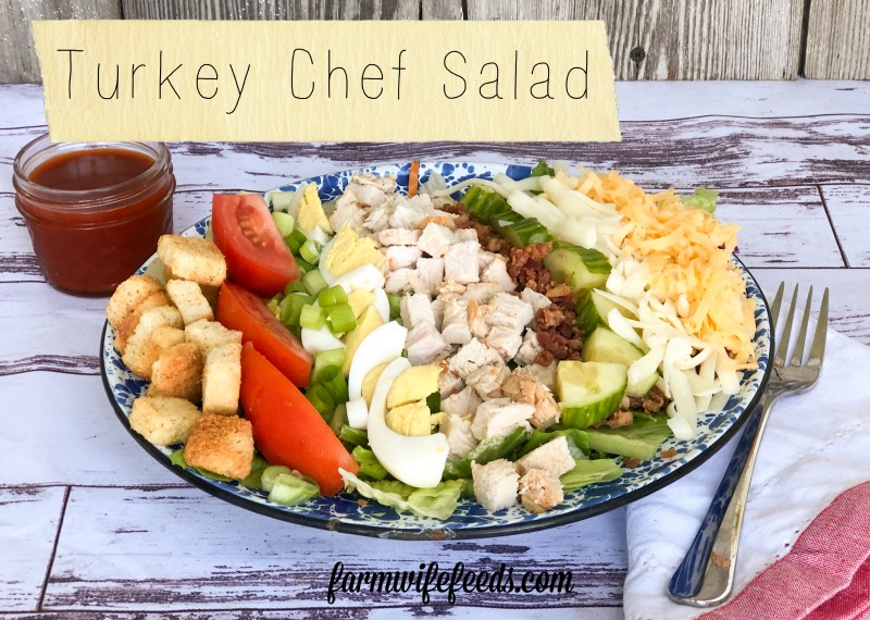 Turkey Chef Salad from Farmwife Feeds is a great use of leftover turkey for an easy healthy meal. #turkey #recipe #salad