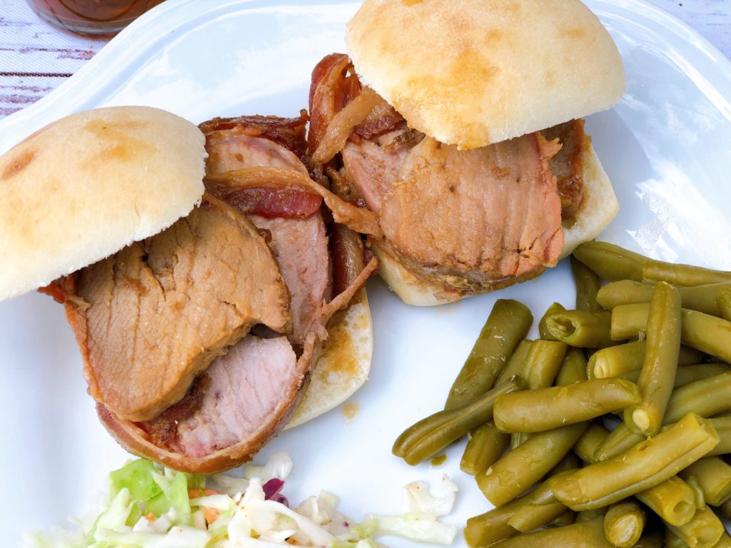 Bacon Wrapped Marinated Pork Tenderloin from Farmwife Feeds is an incredible blend of flavors that everyone will love. #pork #bacon #marinated