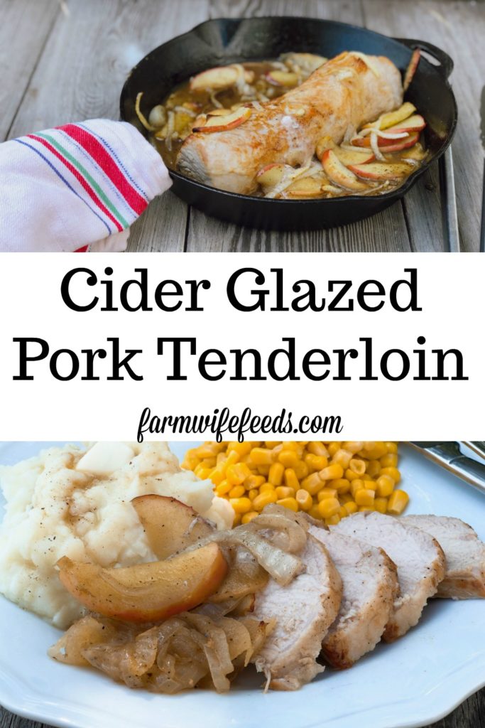 Cider Glazed Pork Tenderloin from Farmwife Feeds is a perfect mix of fall flavors ready in under 30 minutes. #30minutemeals #pork #fall #apples