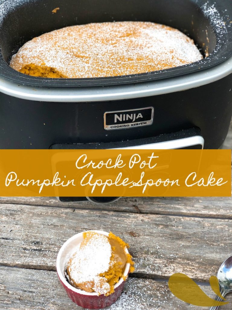 Crock Pot Pumpkin Apple Spoon Cake from Farmwife Feeds is a simple no fail fall dessert recipe to please everyone. #pumpkin #apple #crockpot #recipe