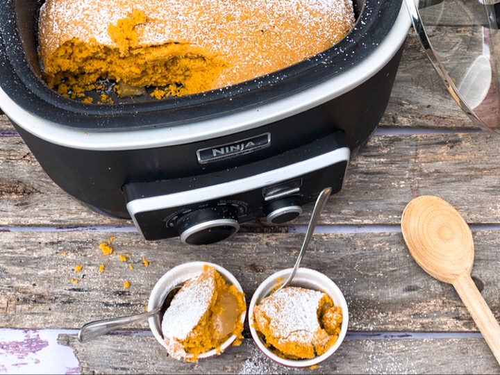 Crock Pot Pumpkin Apple Spoon Cake from Farmwife Feeds is a simple no fail fall dessert recipe to please everyone. #pumpkin #apple #crockpot #recipe