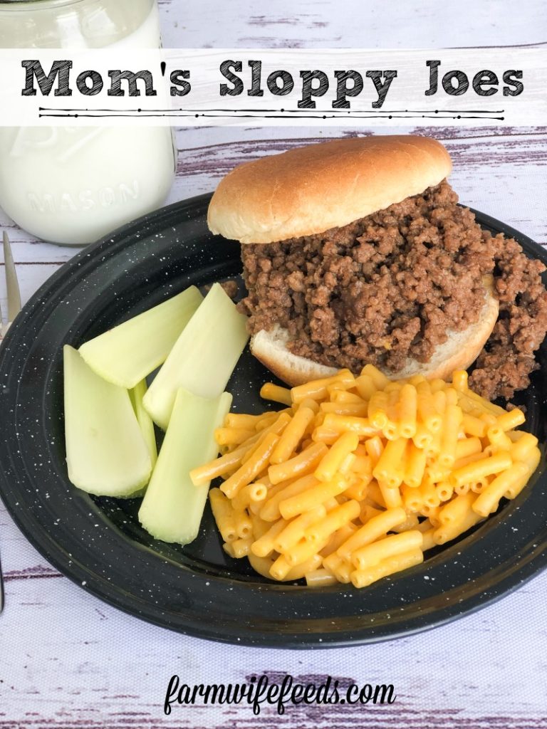 Mom's Sloppy Joes from Farmwife Feeds is a great in a hurry sandwich that pleases everyone. #hamburger #groundbeef #sandwich #easy