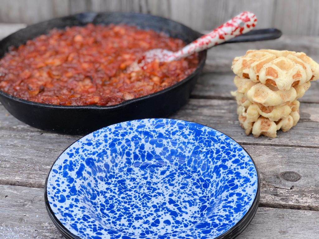 Over The Top Double BBQ Baked Beans from Farmwife Feeds is a great meal or pitch-in potluck favorite everyone will love! #beans #bakedbeans