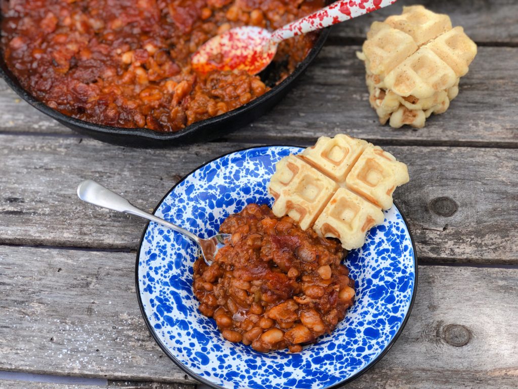 Over The Top Double BBQ Baked Beans from Farmwife Feeds is a great meal or pitch-in potluck favorite everyone will love! #beans #bakedbeans