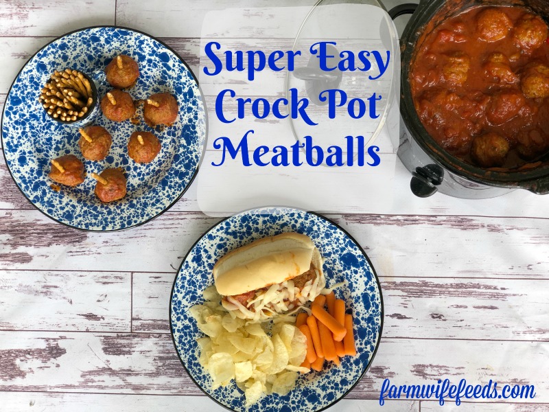 Super Easy Crock Pot Meatballs from Farmwife Feeds are a great easy meal or great tailgating option. #meatballs #crockpot #slowcooker #tailgate