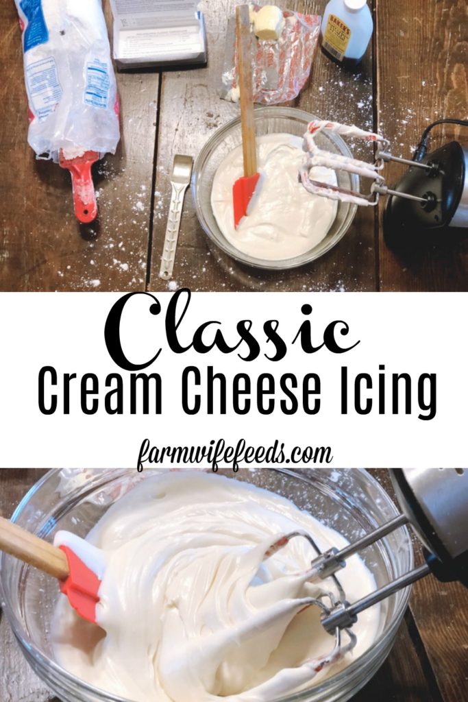 Classic Cream Cheese Icing from Farmwife Feeds is an easy icing to mix up for almost any sweet that needs a creamy icing to top it off. #creamcheese #icing #recipe