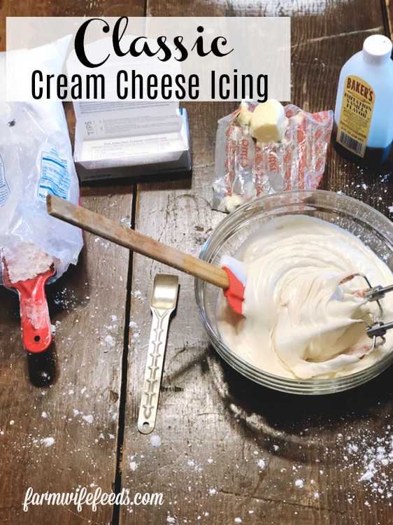 Classic Cream Cheese Icing from Farmwife Feeds is an easy icing to mix up for almost any sweet that needs a creamy icing to top it off. #creamcheese #icing #recipe