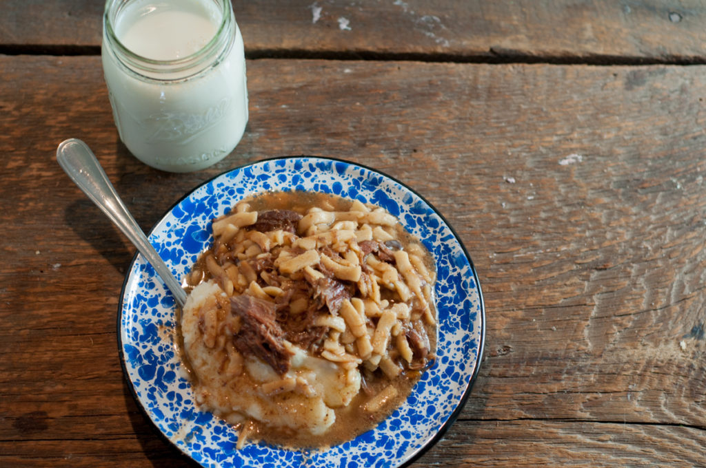 Crock Pot Beef & Noodles from Farmwife Feeds is an easy dump and go recipe that is crowd & family pleaser! #recipe #beef #crockpot #slowcooker