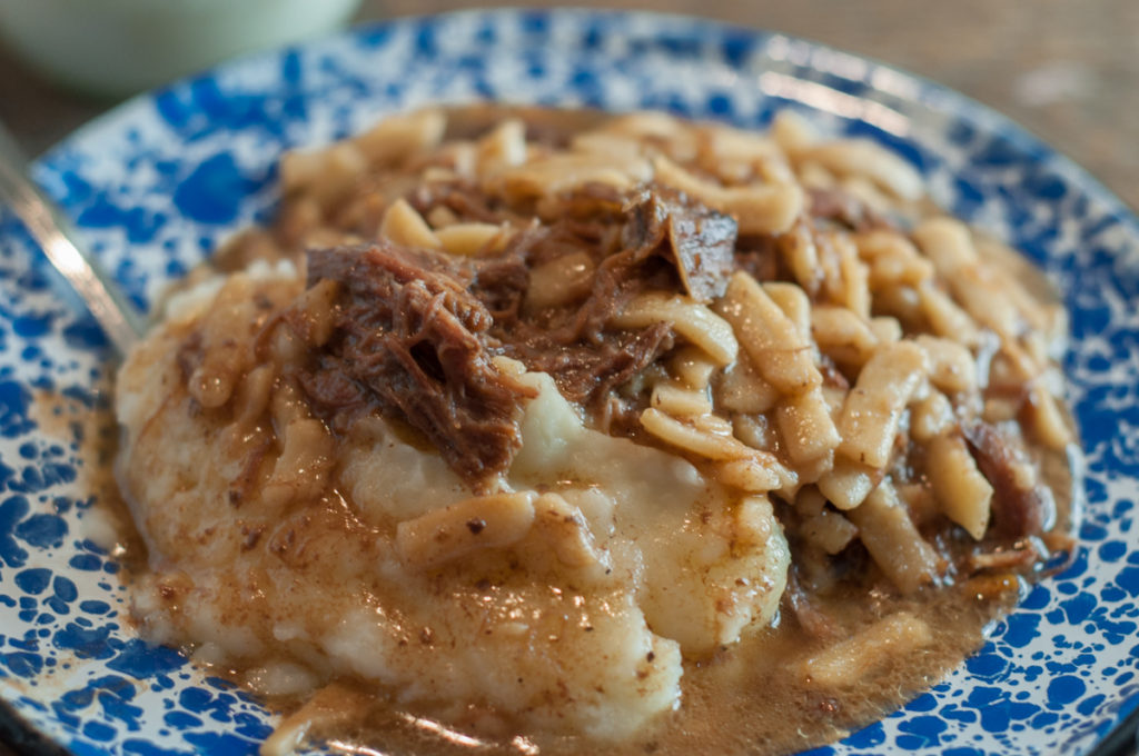 Crock Pot Beef & Noodles from Farmwife Feeds is an easy dump and go recipe that is crowd & family pleaser! #recipe #beef #crockpot #slowcooker