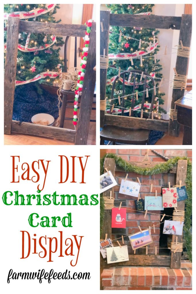 Easy DIY Christmas Card Display from Farmwife Feeds, an easy Christmas craft to display those cards from friends and family! #DIY #christmascraft #christmas