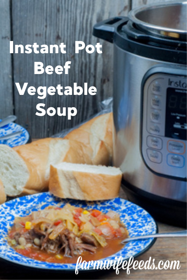 Instant Pot Beef Vegetable Soup from Farmwife Feeds tastes like it cooked all day-life and meals should be easy and delicious. #instantpot #recipe #soup #vegetablesoup
