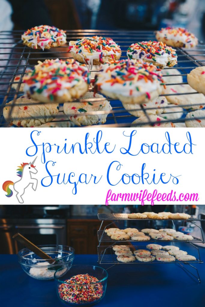 Sprinkle Loaded Sugar Cookies from Farmwife Feeds are a classic drop sugar cookie that are easy to make and easy to eat! #sugarcookies #cookies #sprinkles #recipe