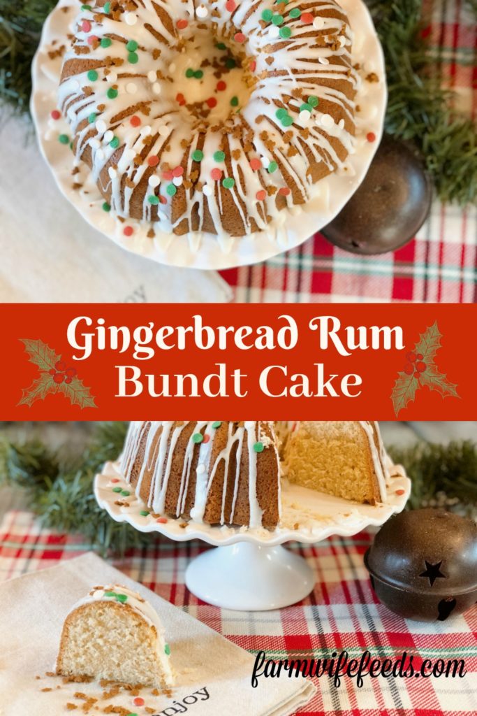 Gingerbread Rum Bundt Cake from Farmwife Feeds is a festive holiday dessert or breakfast that everyone will love. #cake #gingerbread #bundtcake #rum