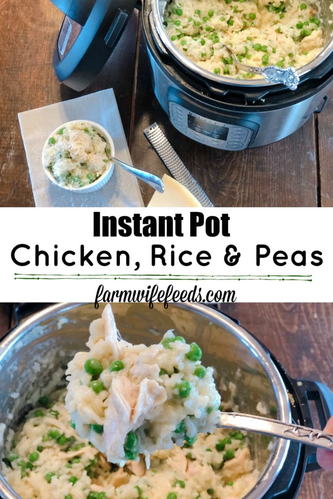 Instant Pot Chicken, Rice and Peas from Farmwife Feeds is a classic casserole made easily in the Instant Pot. #casserole #chicken #rice