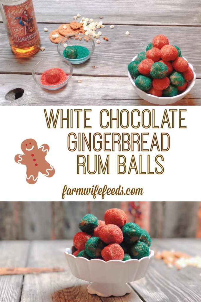 White Chocolate Gingerbread Rum Balls from Farmwife Feeds are a delicious super festive adult snack everyone will love. #rum #gingerbread #rumballs