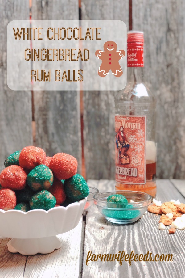 White Chocolate Gingerbread Rum Balls from Farmwife Feeds are a delicious super festive adult snack everyone will love. #rum #gingerbread #rumballs