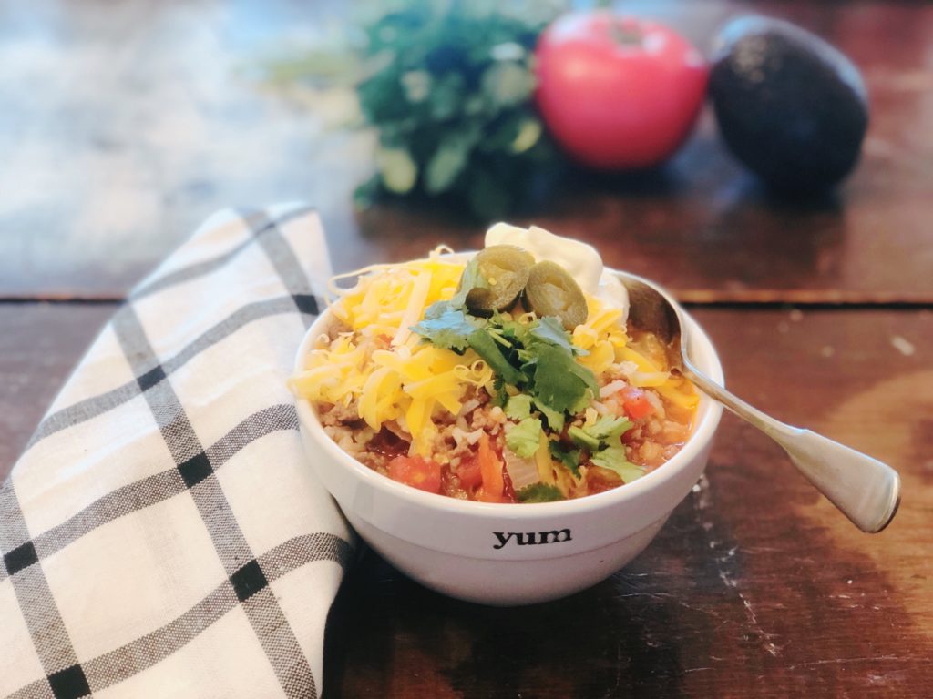 Mexican Beef Rice Soup from Farmwife Feeds is an easy soup that tastes summer fresh anytime of the year. #soup #mexican #salsa #rotel