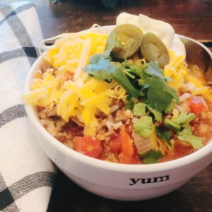 Mexican Beef Rice Soup from Farmwife Feeds is an easy soup that tastes summer fresh anytime of the year. #soup #mexican #salsa #rotel