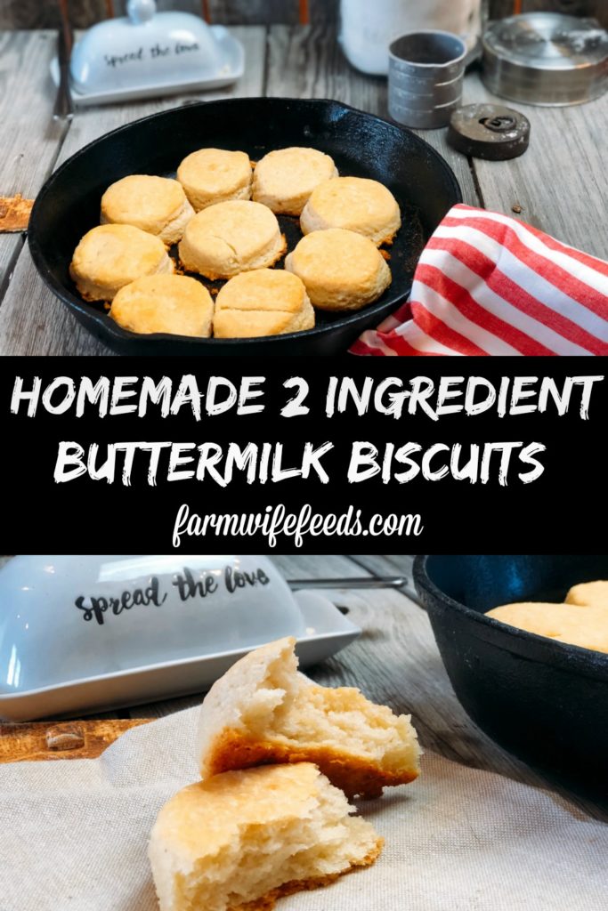 Homemade 2 Ingredient Buttermilk Biscuits from Farmwife Feeds are a quick easy way to whip biscuits up for breakfast, lunch or supper. #biscuits #buttermilk #recipe