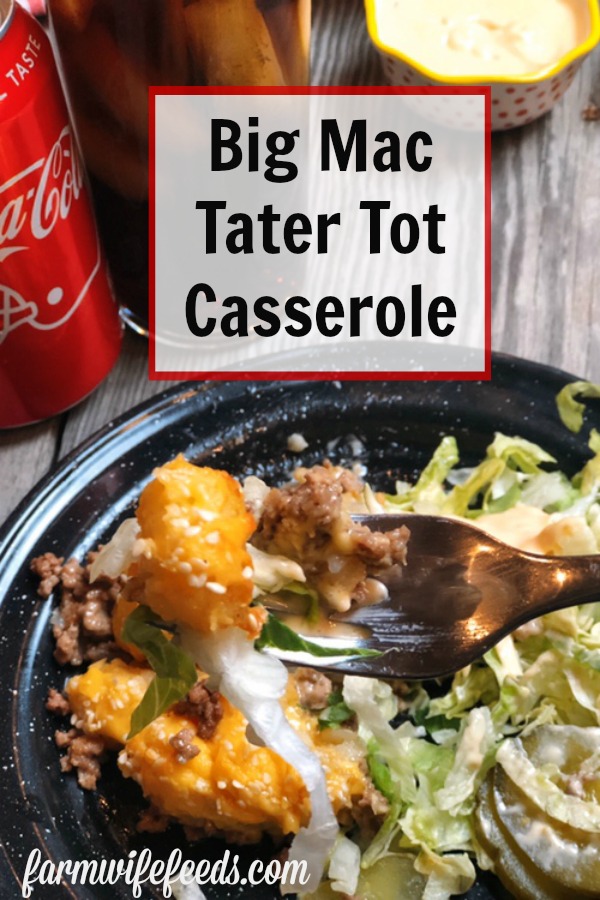 Big Mac Tater Tot Casserole from Farmwife Feeds is a casserole take on a McDonalds favorite complete with special sauce. #bigmac #casserole #hotsdish #tatertots