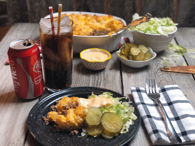 Big Mac Tater Tot Casserole from Farmwife Feeds is a casserole take on a McDonalds favorite complete with special sauce. #bigmac #casserole #hotsdish #tatertots