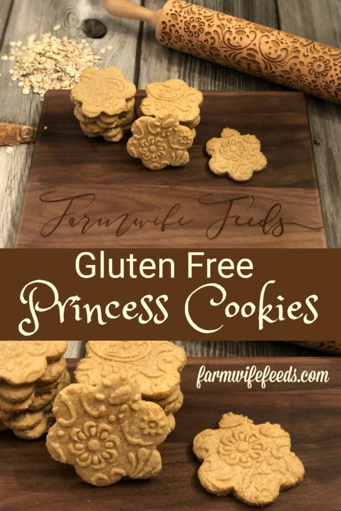 Gluten Free Princess Cookies from Farmwife Feeds are an egg free shortbread texture oat flour cookie with Princess flavoring. #glutenfree #eggfree #cookie #recipe