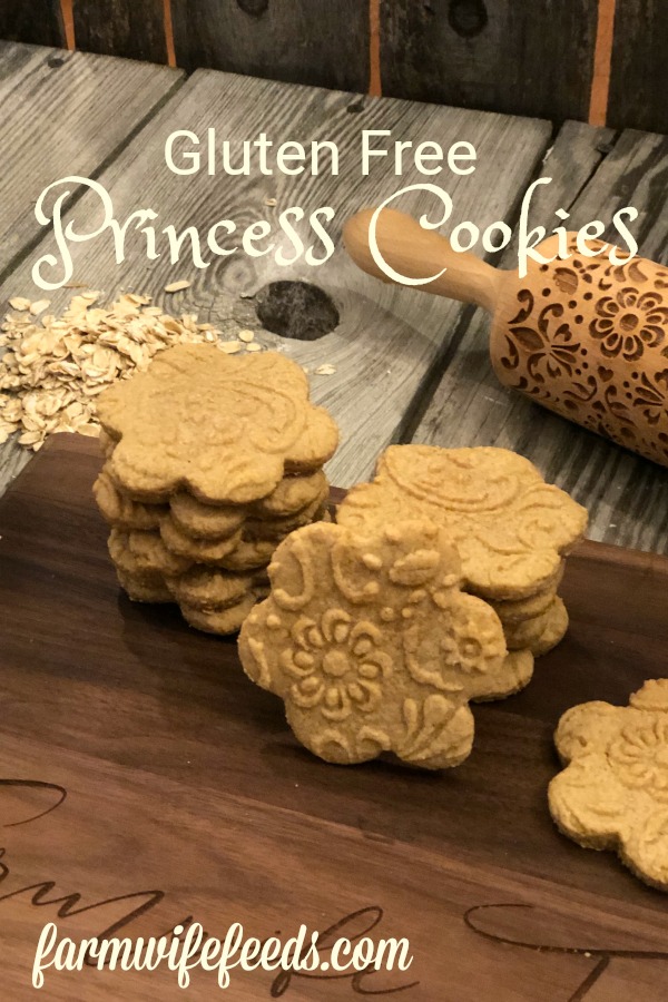 Gluten Free Princess Cookies from Farmwife Feeds are an egg free shortbread texture oat flour cookie with Princess flavoring. #glutenfree #eggfree #cookie #recipe