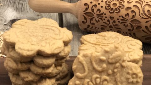 Rolling out gluten-free cookie dough with rolling pin