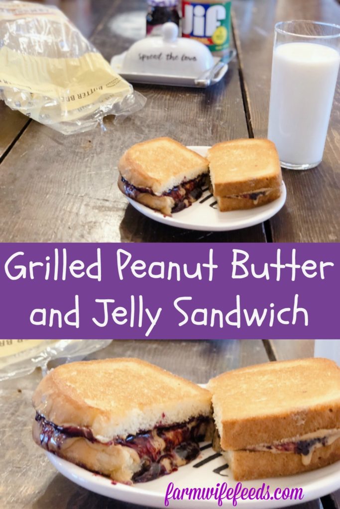 Grilled Peanut Butter and Jelly from Farmwife Feeds makes a great warm filling snack or a quick meal. #grilled #peanutbutter #sandwich #peanutbutterandjelly