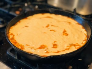 Ranch Beans, Beef and Cornbread Casserole from Farmwife Feeds is a one pan meal full of ground beef, seasoned beans and as much jalapeno kick as you want! #casserole #onepanmeal #groundbeef #castironskillet