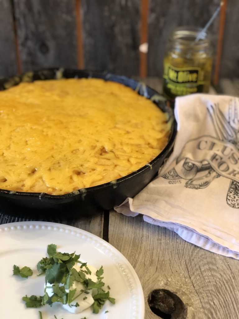 Ranch Beans, Beef and Cornbread Casserole from Farmwife Feeds is a one pan meal full of ground beef, seasoned beans and as much jalapeno kick as you want! #casserole #onepanmeal #groundbeef #castironskillet