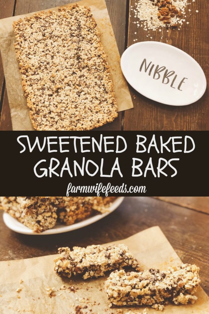 Sweetened Baked Granola Bars from Farmwife Feeds uses sweetened condensed milk hold these easy to make granola bars delicious. #granolabars #recipe #oats #snack