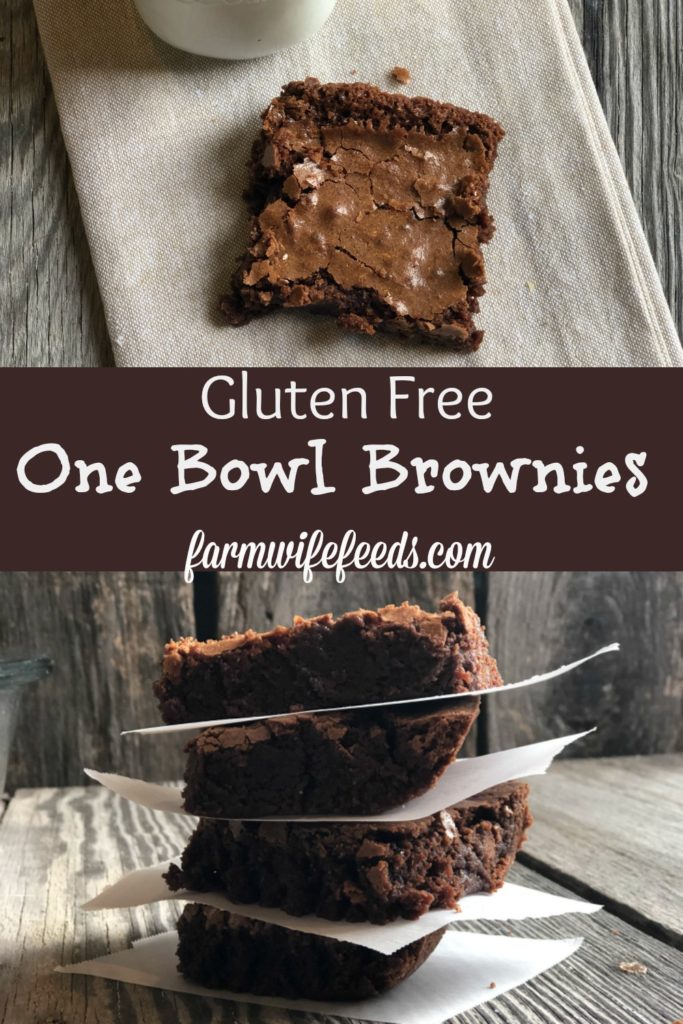 Gluten Free One Bowl Brownies from Farmwife Feeds are decadent rich brownies made with oat flour instead of wheat flour but you will never taste the difference! #glutenfree #brownies #onebowlbrownies #chocolate #recipe