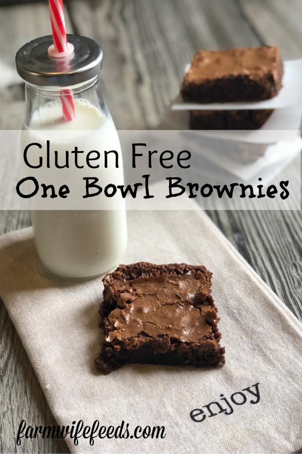 Gluten Free One Bowl Brownies from Farmwife Feeds are decadent rich brownies made with oat flour instead of wheat flour but you will never taste the difference! #glutenfree #brownies #onebowlbrownies #chocolate #recipe