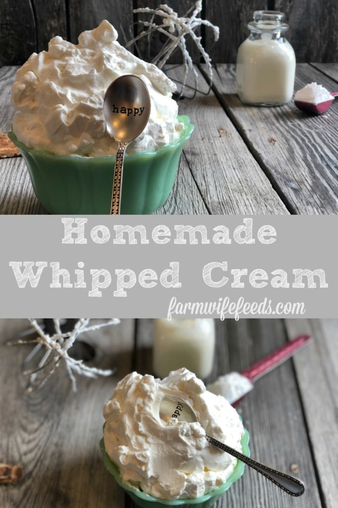 Homemade Whipped Cream from Farmwife Feeds is 3 simple ingredients to top off any sweet! #whippedcream #dairy #simple