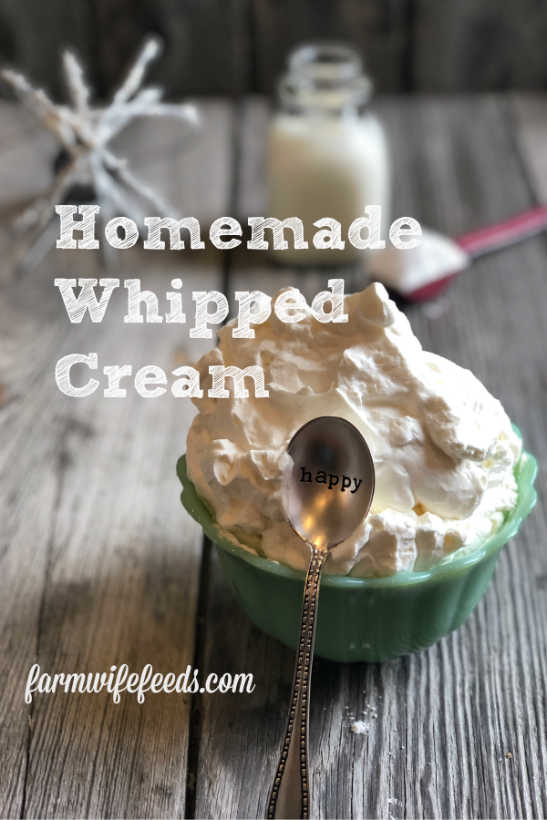 Homemade Whipped Cream from Farmwife Feeds is 3 simple ingredients to top off any sweet! #whippedcream #dairy #simple