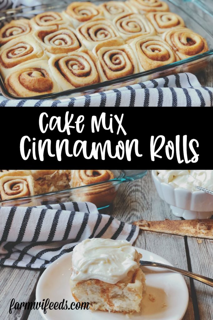 Cake Mix Cinnamon Rolls from Farmwife Feeds, a homemade cinnamon roll using a cake box mix that is fluffy and delicious! #cinnamonroll #cakemix 
