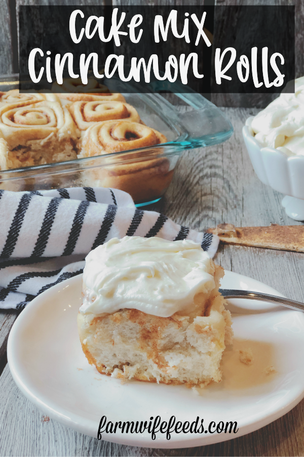 Cake Mix Cinnamon Rolls from Farmwife Feeds, a homemade cinnamon roll using a cake box mix that is fluffy and delicious! #cinnamonroll #cakemix 