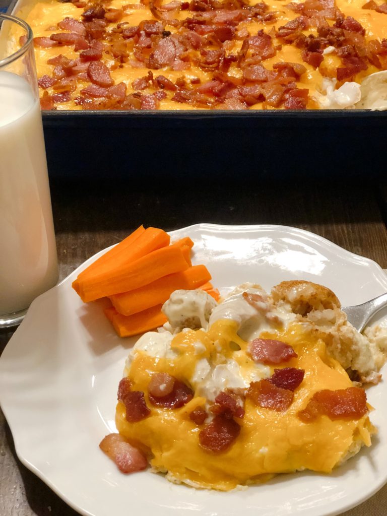 Ranch Chicken Tater Tot Casserole from Farmwife Feeds is a classic hotdish made with chicken and tater tots for an easy supper for the family. #casserole #hotdish #chicken #tatertot