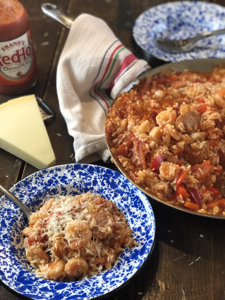 Sausage and Shrimp Red Rice from Farmwife Feeds is an easy southern dish that makes meal time easy. #sausage #rice #shrimp