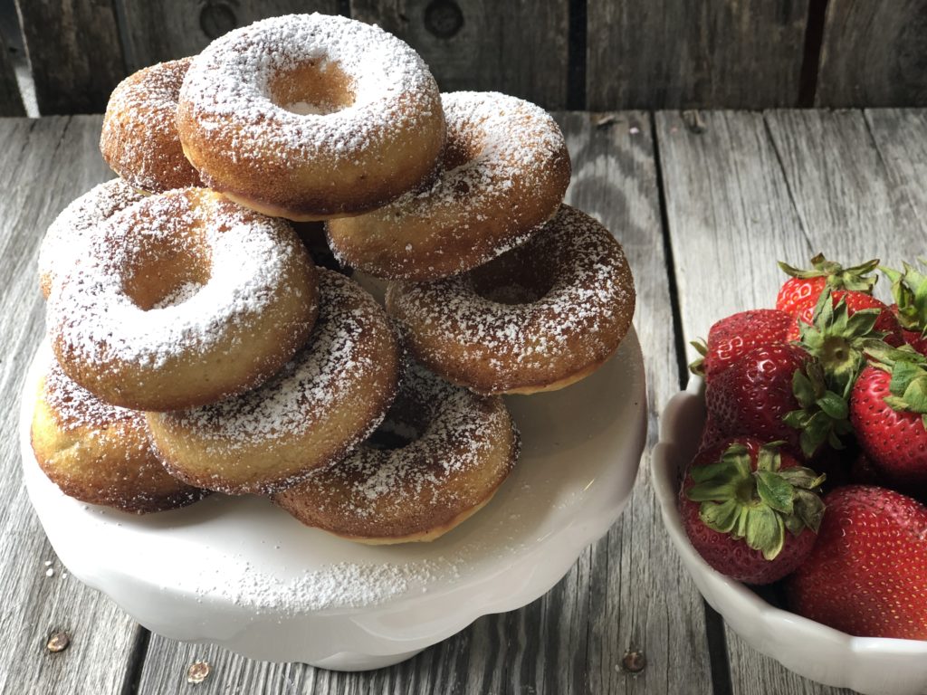 Homemade Rhubarb Donuts from Farmwife Feeds are super simple ingredients for a fresh baked donut full of rhubarb flavor that makes a great treat. #donut #homemade #bakeddonut #rhubarb