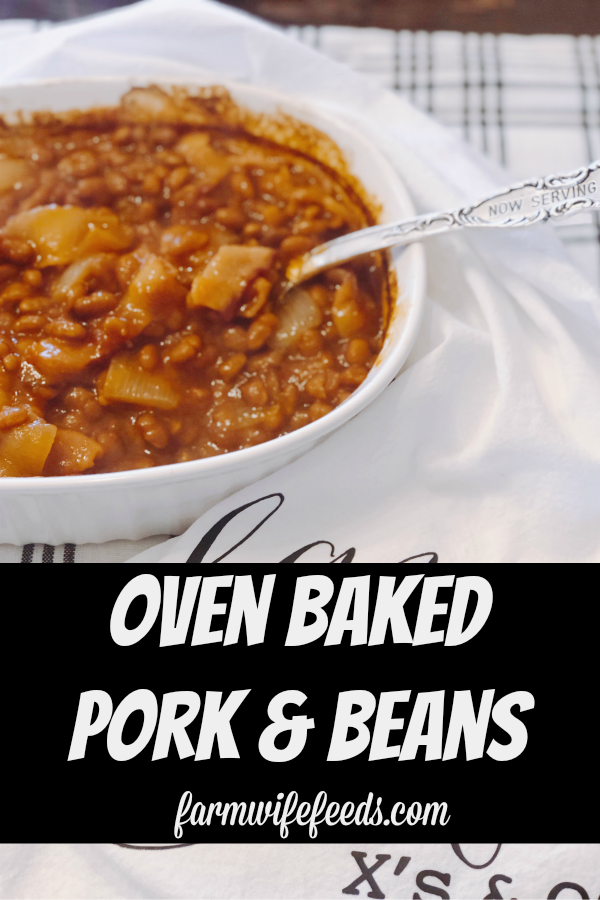 Oven Baked Pork and Beans from Farmwife Feeds are a classic bbq staple that also makes a great side dish for everyday meals. #beans #bbq #pork 